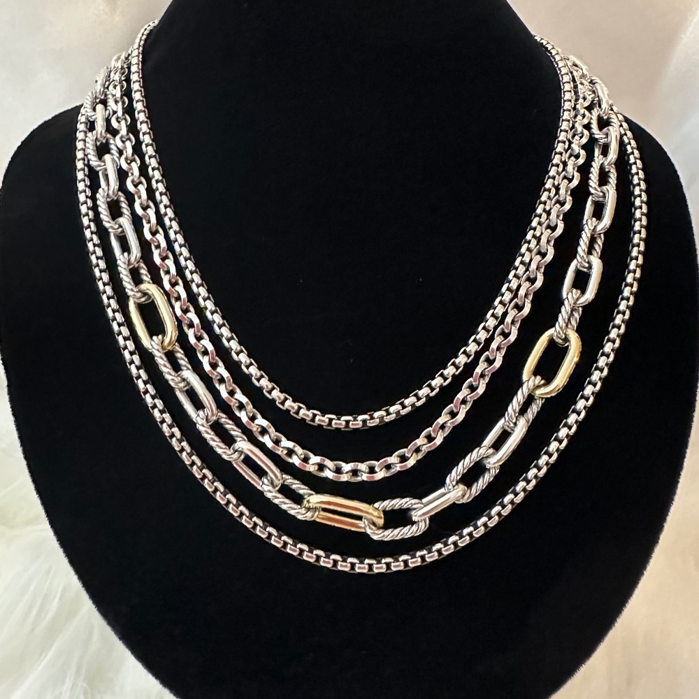 Authentic David Yurman Four Row Mixed Chain Neckl… - image 1